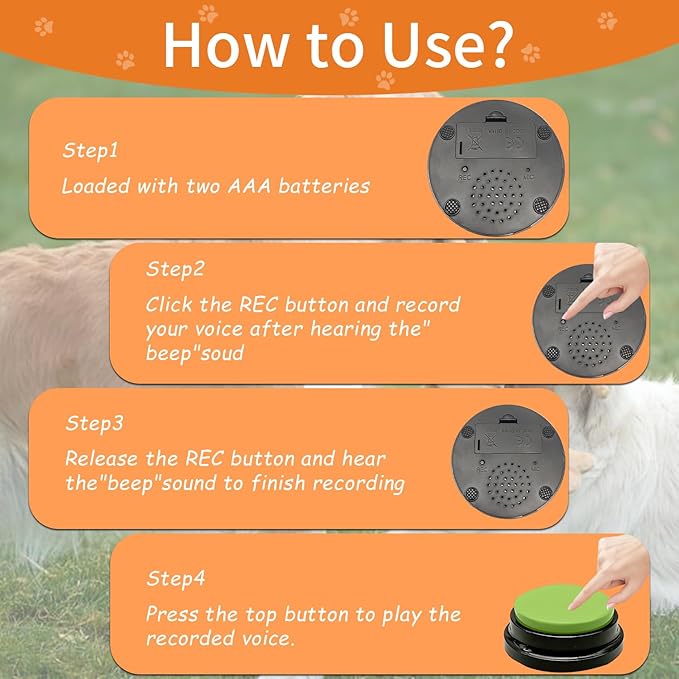 RIBOSY Set of 6 Recordable Buttons with Rubber Mat and 50 Training Stickers, Dog Buttons for Communication - Record& Playback Your Own Voice to Train Your Pet Voice What They Want（Battery Included）