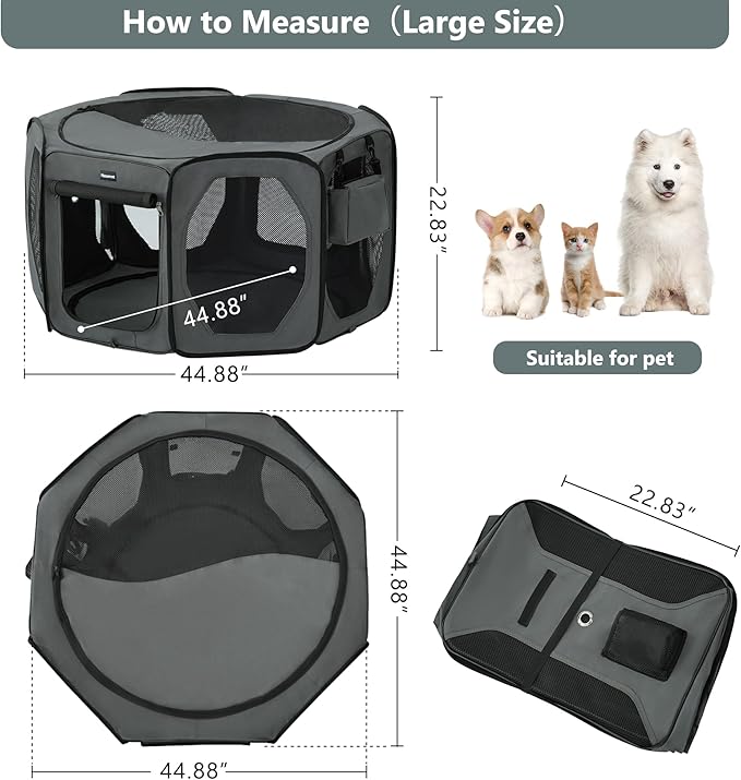 Nasonet Dog Playpen, Cat Dog Crate Portable Pet Exercise Cage Kennel House Puppy Playpen Animal Playpen Indoor/Outdoor, Water-Resistant Kennel Tent with Traveling Bag (Grey, Large)