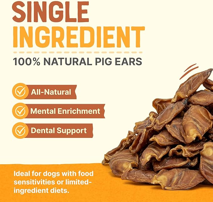 Gaines Pet Pig Ears for Dogs - 5 Pack, Thick Cut, All-Natural Whole Ears - No Additives Or Hormones, Safe Rawhide Alternative, Dental Health, Easy to Digest, Great for Small to Large Dogs