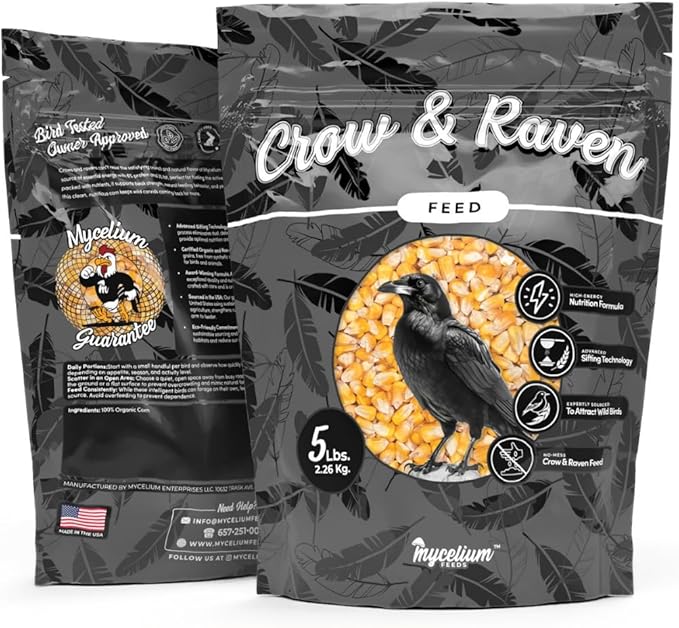 Mycelium Premium Crow Food | 5 LB Organic Corn for Crows, Ravens, & Wild Birds | High-Energy, No-Mess Bird Seed for Outdoor Feeders & Ground Feeding | Non-GMO, Made in USA