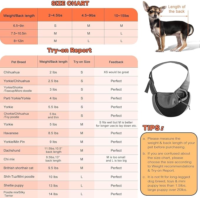 YUDODO Pet Sling Carrier for 5-9 lbs Small Dogs & Cats – Hands-Free Puppy Carrier with Safety Hook, Large Zipper Pocket, Soft Breathable Mesh, Adjustable Strap & Reflective Strip (Black 1.0 M)