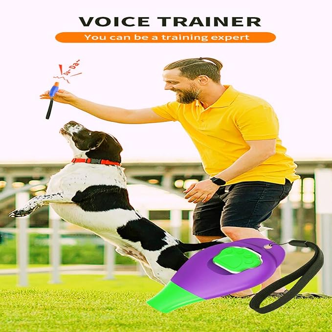 Perwin Dog Training Clicker with Whistle and Wrist Strap - Positive Behavior Reinforcer for Pets - All Ages, Puppy and Adult Dogs - Use to Reward and Train - Dog Whistle Included (Purple)