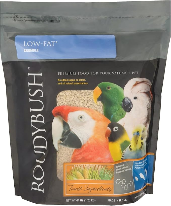 RoudyBush Low Fat Food for Adult Birds & Chicks - Scientifically Formulated Bird Feed, Bird Food Pellets w/Corn, Wheat, Soy & More - Nutritious & Healthy Feed for Birds (Crumble, 44oz)