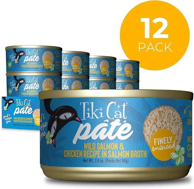 Tiki Cat Luau Pâté Wet Cat Food, Salmon & Chicken, 2.8 oz. Cans (12 Count)