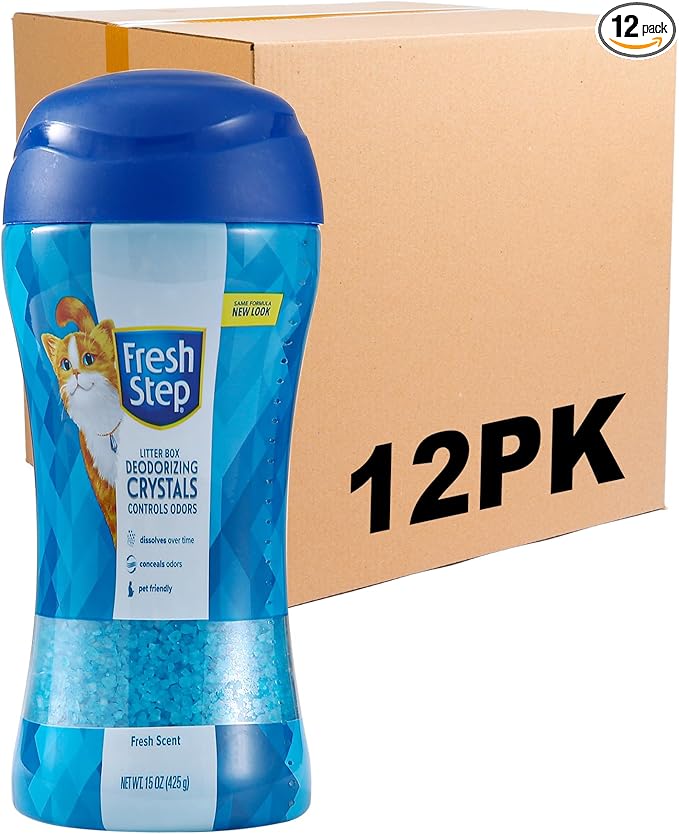Fresh Step Cat Litter Crystals Deodorizer, Non Toxic Odor Neutralizing Crystals for Litter Boxes that Help Control Smells and Keep Home Areas Fresh, Fresh Scent, 15 Ounce - 12 Pack