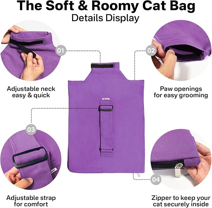 Cat Carrier Pouch for Small Cats Under 10 lbs, Soft Cat Carrier with Upgraded Adjustable Strap, Durable Cotton Cat Bag for Nail Trimming, Medication & Vet Visits – Lavender