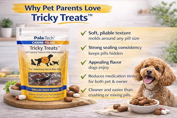 No Pala Tech Soft Dog & Cat Treats with Grilled Duck Flavor - 30 Chewy Dog Training Treats - Easy to Swallow - Veterinary Use in Pets Only (5.29 oz/150 Grams) Pouch