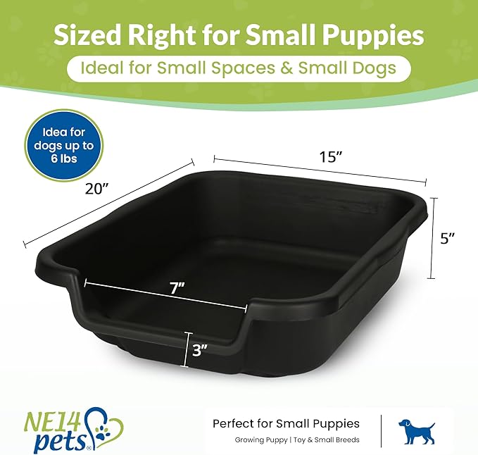 Dog Litter Pan by PuppyGoHere (Black, 20" x 15" x 5") Suitable for Dogs up to 6 lbs.