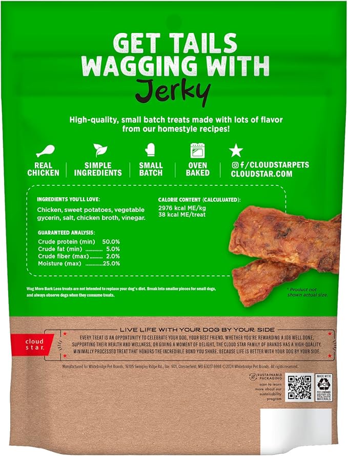 Cloud Star Wag More Bark Less Chicken & Sweet Potato Recipe Grain-Free Jerky Dog Treats 10 Ounce Bag, Model: 693804191113