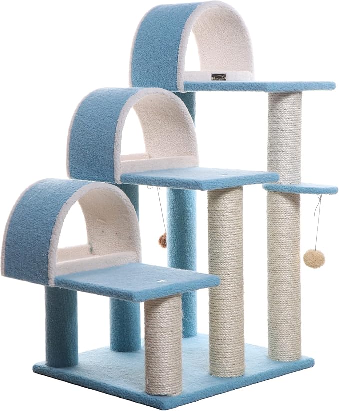 Armarkat 38" High Ivory Cat Step Stairs ramp, Real Wood Cat Sratcher For Pets Cats B3803