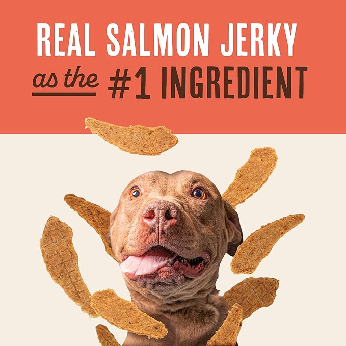 Waggin' Train Salmon Jerky Dog Treats for Skin and Coat Support, Made with 100% Real Salmon, No Grains and No Artificial Flavors or Colors, High Protein Dog Treat, Easily Digestible, 12 oz. Pouch