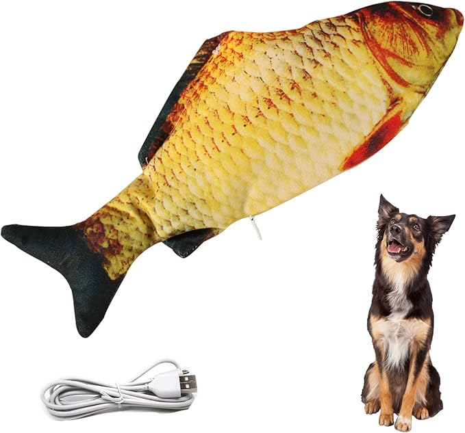 VAIZIQ Realistic Flopping Fish Dog Chew Toy - Electric Moving Interactive Pet Toy for Small Medium Dogs, Chew Rocking Toy for Indoor Outdoor Exercise