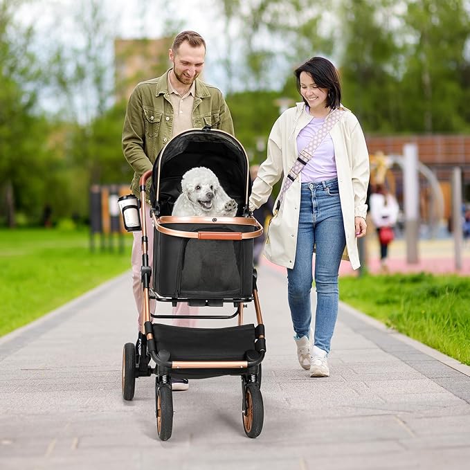 MAMIZO Pet Stroller for Medium Dogs Cats Up to 55 lbs, All-Terrain 3-in-1 Dog Stroller with Detachable Carrier, Rubber Wheels, One-Click Folding, Storage Basket & Cup Holder, for Senior Dogs & Cats