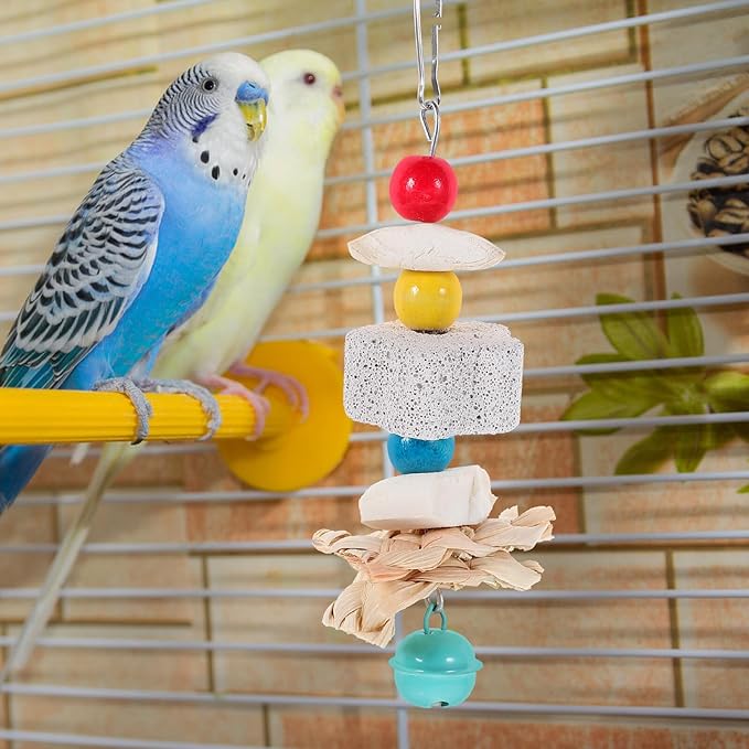 Toddmomy Parrot Hanging Chewing with Natural Volcanic Rock and Cuttlefish Bone, Small Animal Chew for Rabbits, Hamsters, Guinea Pigs, and Birds, Cage Accessory for Teeth Grinding
