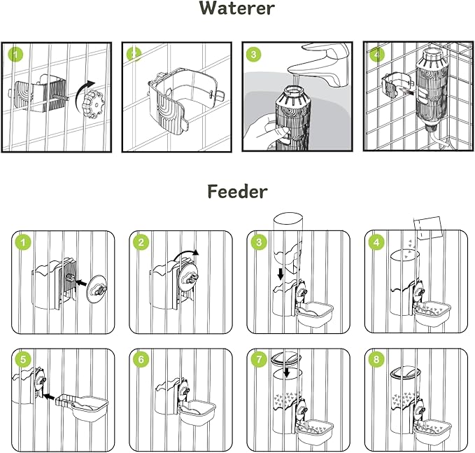 Automatic Pet Food Water Dispenser, Auto Gravity Pet Feeder Water Bottle Set for Cage, Feeding Station for Puppy Kitten Rabbit Guinea Pigs Chinchilla Ferret Hedgehog (Green)