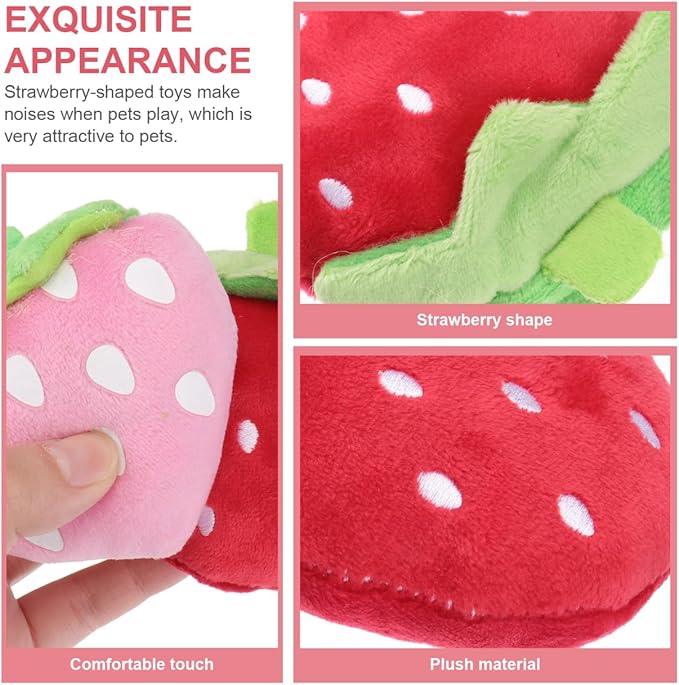 Beavorty Strawberry Squeaky Dog Toy 3.54 Inch Fruit Shape Pet Chew Toy for Puppies Cats 2 Pack Rubber Plaything to Reduce Destructive Chewing