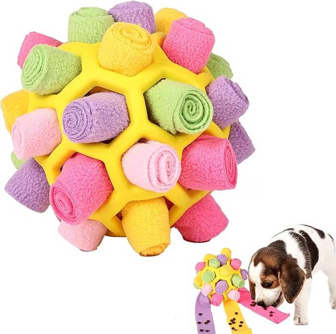 Mira's Pocket Dog Snuffle Ball Toy, Mental Stimulation Chew Toy for Dogs & Cats, 14cm Licking Mat Treat Dispensing Ball with Hollow Design, Slow Feeder for Fast Eaters (Yellow)
