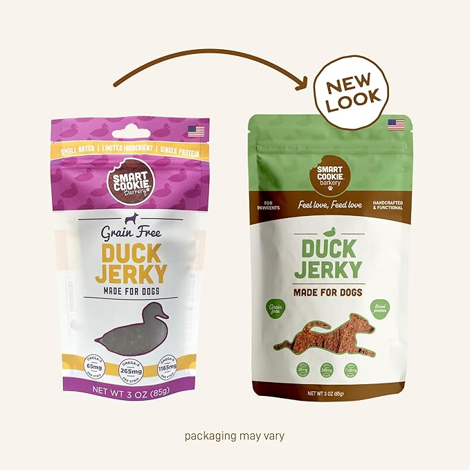 Smart Cookie Duck Jerky Dog Treats with Flax Seed, Omega Oils- Hypoallergenic Strips for Dogs and Puppies with Allergies, Sensitive Stomachs - Dehydrated, Grain Free, Made in USA - 3oz Bag, Pack of 3