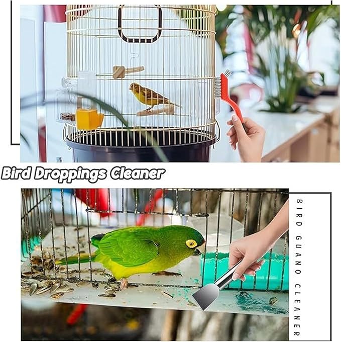 Bird Cage Cleaning Tools Set, Stainless Steel Brush Bird Cage Cleaner Brush Kit for Parakeet Items Small Animal Clean