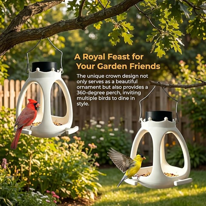 Solar Bird Feeder for Outdoors Hanging,Wild Bird Feeders for Outside, Waterproof Eco-Friendly Polymer Bird Houses for Backyard Birding & Wildlife Decor