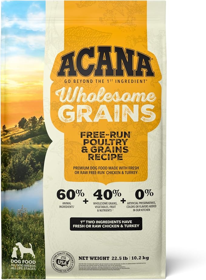 ACANA Wholesome Grains Dry Dog Food Free-Run Poultry & Grains Recipe with Cage-Free Eggs 22.5lb Bag