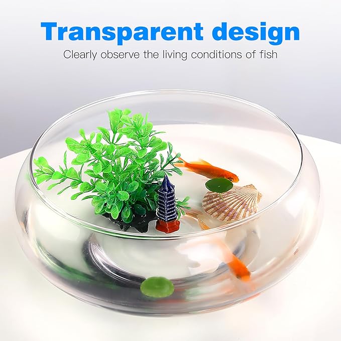 Kisangel Transparent Aquarium Tank 9.52 Inch Desktop Betta Fish Tank Small Fish Bowl for Plants and Aquatic Pets Home and Office Decor