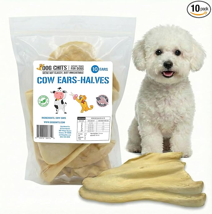 Dog Chits Cow Ears for Dogs – All Natural Cow Ear Dog Treats & Training Chews – High Protein, Low Fat – Thick Cut, Half Ears – Dental Clean Crunch – Ideal for Medium & Large Dogs – Large, 10 Pk