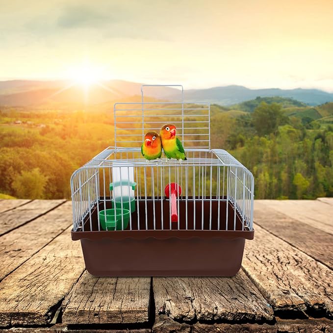 Portable Parrot Cage with Perch Food Tray Water Dispenser Lightweight Metal Bird Carrier for Cockatiels Parakeets Lovebirds Travel Outing Small Animal Crate