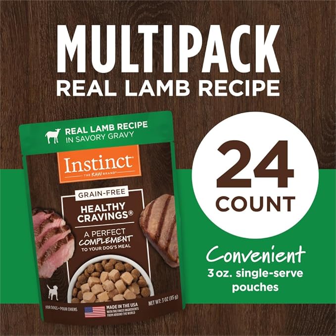Instinct Healthy Cravings Natural Wet Dog Food Topper, Grain Free Recipe - Real Lamb, 3 oz. Pouches (Pack of 24)