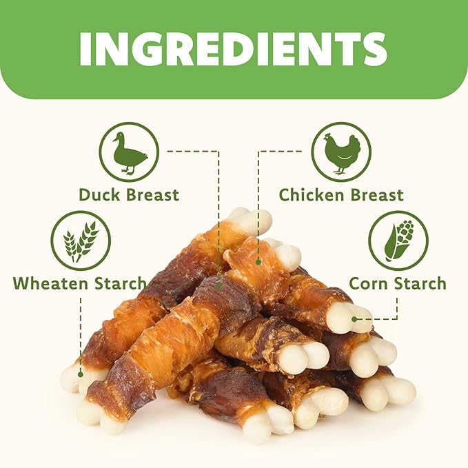 MON2SUN Double Flavor Dog Treats, 4 Inch Chicken and Duck Wrapped Calcium Bones, Rawhide Free Chews for Small Dogs, Teeth Cleaning Bones, 10.58 oz (15 Count-Pack of 1)