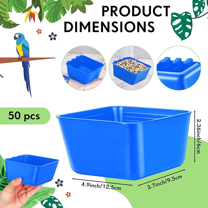 Maxdot 50 Pcs Cage Cups Chicken Feeder Cups 16 oz Hanging Bird Food Water Bowl Bunny Cage Feeding Dish for Pet Parrot Rooster Parakeet Gamefowl Poultry Pigeon(Blue)
