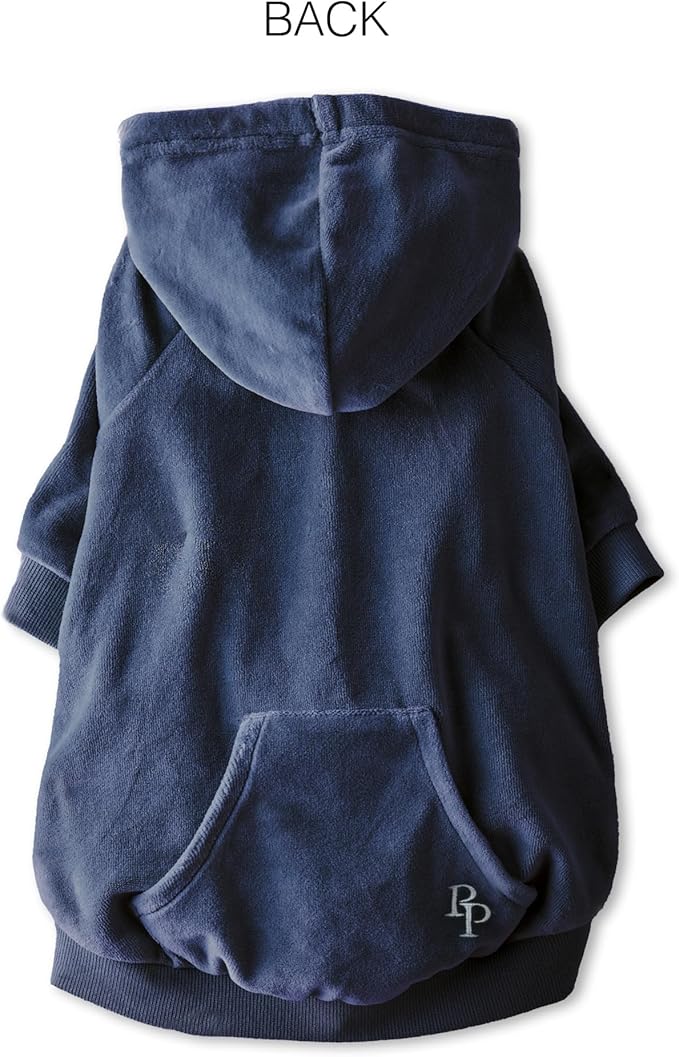 Pet Passion Cooper II Organic Cotton Velour Dog Hoodie Pet Coat for Small, Medium and Large Dogs, Navy, XXX-Small (up to 5lbs)