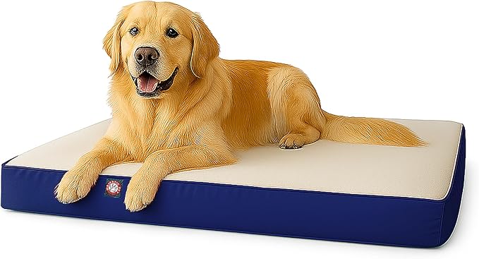 Majestic Pet 48x34x3 Inch Blue Orthopedic Memory Foam Rectangle Dog Bed – Large Size Crate Dog Bed for Dogs with Joint Pain, Arthritis – Durable Pet Mattress with Egg Crate Foam, Washable Cover