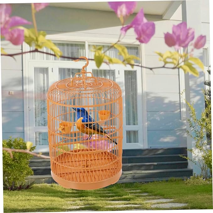 Toyvian Decorative Hanging Plastic Bird Cage for Small Animals Round Shaped Multi Functional Pet Cage for Parakeets Hamsters Small Parrots and Stylish Design