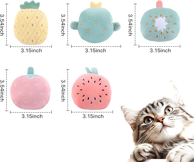 Catnip Cat Toys, 5-Pack Catnip Toys for Cats, Soft and Durable with Catnip, Interactive Kitten Toys for Indoor Cats, Fruit Shape