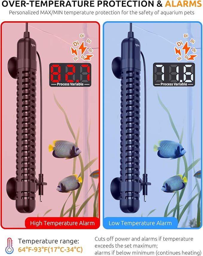 SEAOURA Aquarium Heater, 200W Fish Tank Heater for 20-40 Gallon, Small Submersible Heater for Turtle Tank with Temp Probe Digital Display Adjustable Safety Protection, Automatic Power Off