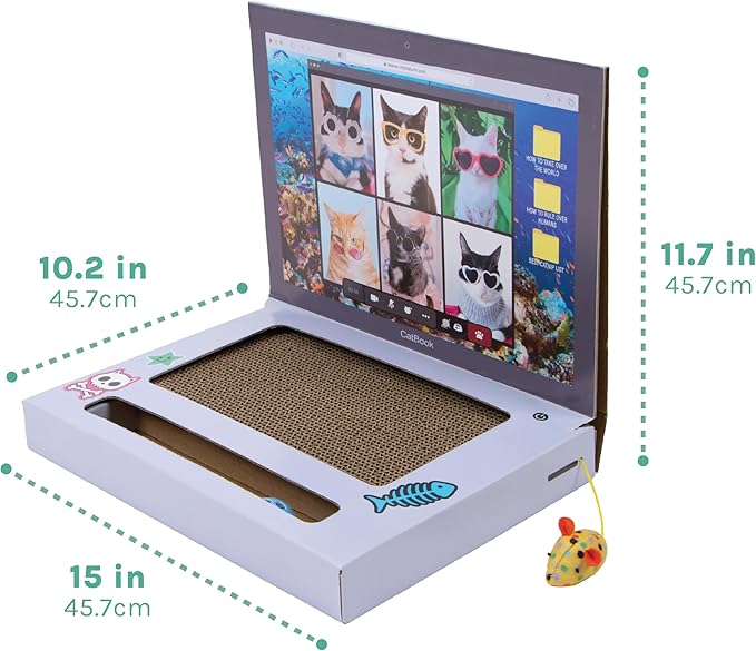 Kitty City Laptop Corrugate Cat Scratcher with Ball Track Toy - Scratch Pad Lounger, Horizontal Corrugate Nail File Bed for Indoor Kittens, Kitty Enrichment & Play, 15” x 10.2”