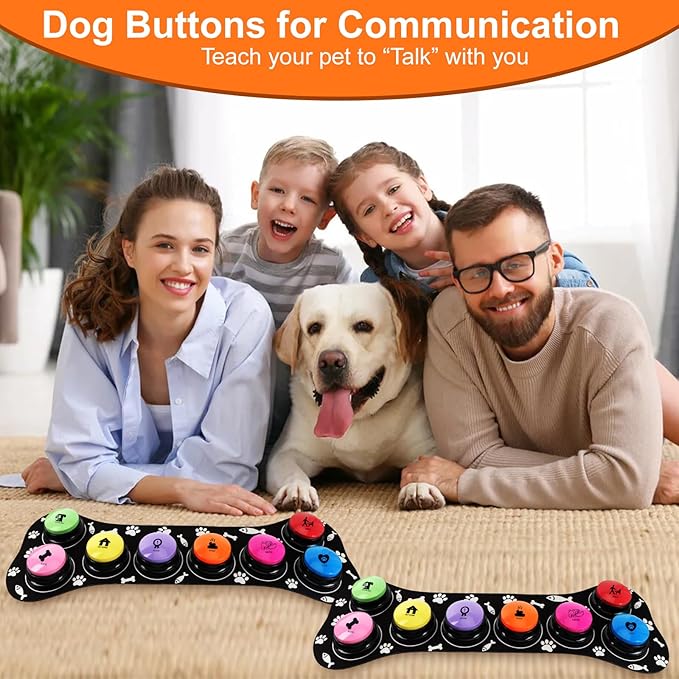Dog Buttons for Communication, 16 Pcs 8 Color Dog Talking Button Set, 30s Recordable Voice Pet Training Buzzers, Speaking Buttons for Dogs & Cats with 4 Scene Stickers (Batteries Not Included)