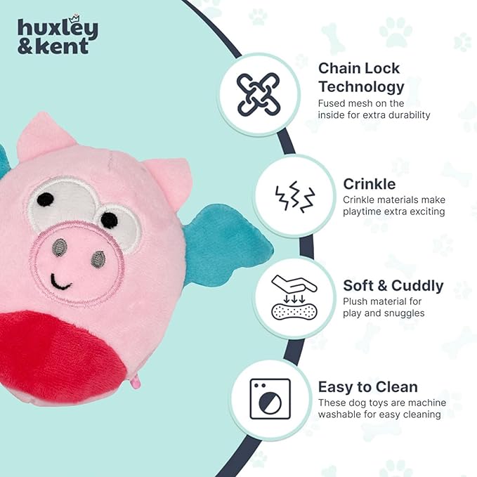 Huxley & Kent Funny Dog Toy w/Squeaker – Power Plush Squeaky Dog Toys for Small Dogs – Durable Small Stuffed Animal for Indoor Play & Fetch - Tiny Tuff Flying Piggasus
