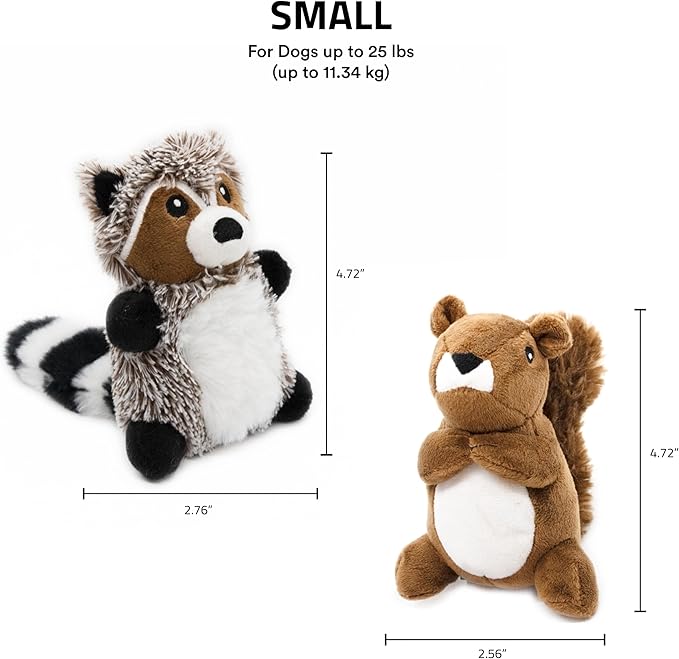 Playology Dog Toys | Plush Raccoon & Squirrel Stuffed Animal for Dogs, Value 2-Pack | Small Peanut Butter & Sweet Potato Scented Squeaky Toys | Plush Chew Toy for Dogs