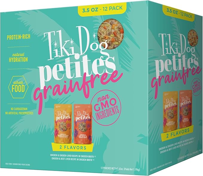 Tiki Dog Aloha Petites, Variety Pack, Nutrient Dense Meat, Wet Dog Food For Small Breed Dogs and All Life Stages, 3 oz. Pouch, Pack of 12