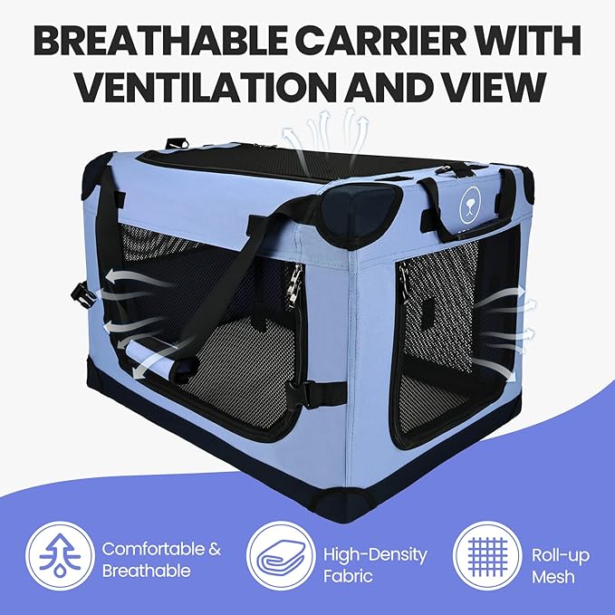 PEGIC Large Cat Carrier for Car Travel, Soft Sided Collapsible Pet Carrier for Outdoor and Indoor Uses, Roomy Extra Large Carrier for 2 Kittens, Large Cat or Puppies up to 50lbs (Blue)
