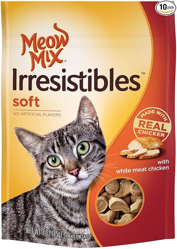 Meow Mix Irresistibles Soft Cat Treats with Real White Meat Chicken (Pack of 10), 3 oz.