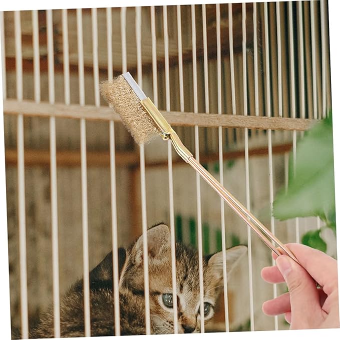 Abaodam 1Set Bird Cage Cleaning Brush Long Handle Steel and Copper Wire Bristles for Deep Cleaning Bird Cages Trays and Accessories Durable Multi Surface Tool for Parrots