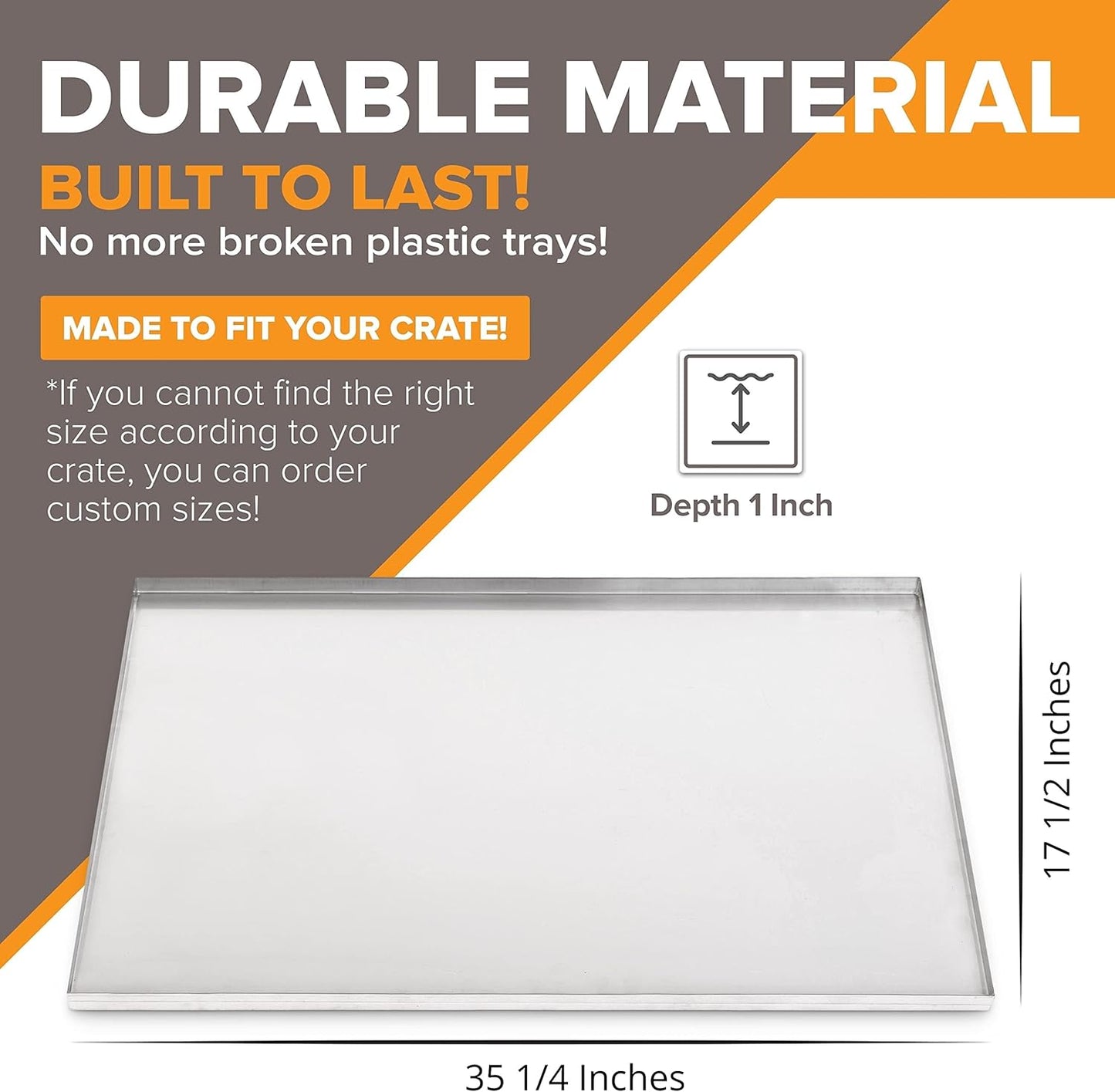 35.25" x 17.5" Metal Replacement Dog Crate Pan Chew Proof Crack Proof Pet Kennel Tray Central Dog Training Crate Pan Pet Supplies, Galvanized, 1" H