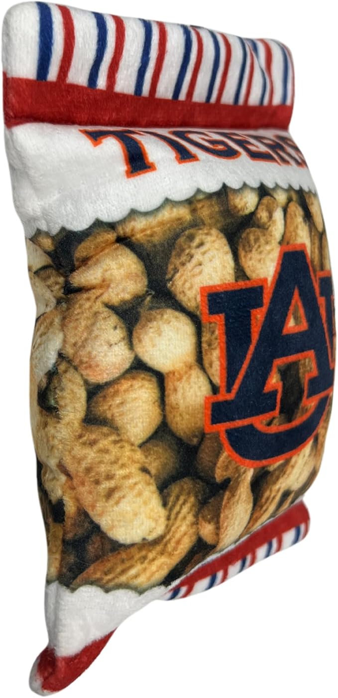 NCAA Auburn Tigers Crinkle FINE Plush Dog & CAT Squeak Toy- Cutest Stadium Peanuts Snack Toy for Dogs & Cats with Inner Squeaker & Beautiful Football/Basketball Team Name/Logo