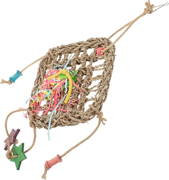 FRCOLOR Natural Seagrass Birdcage Hanging Woven Hammock for Parrots Parakeets Foraging Climbing Chewing Safe Cage Accessory