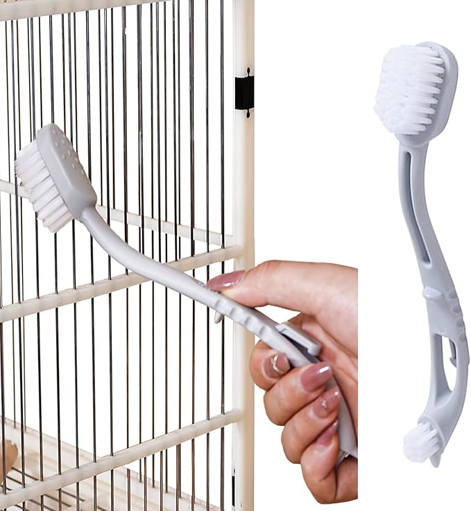 Bird Cage Cleaner with Double Brush Heads Long Handle Cleaning Tool for Small Animal Ferret Bunny Guinea Pigs Cages Food Bowl Pads Groomming (6PC)