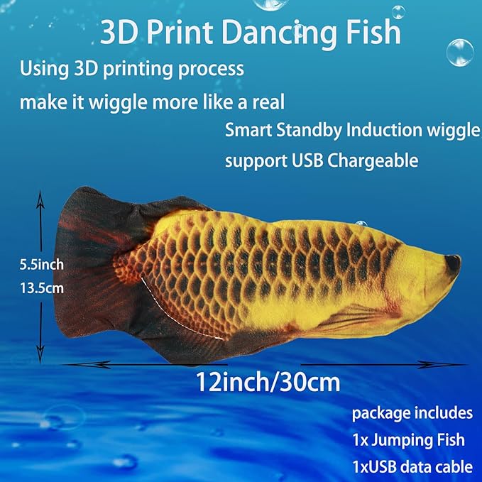 VAIZIQ Realistic Flopping Fish Dog Chew Toy - Electric Moving Interactive Pet Toy for Small Medium Dogs, Chew Rocking Toy for Indoor Outdoor Exercise