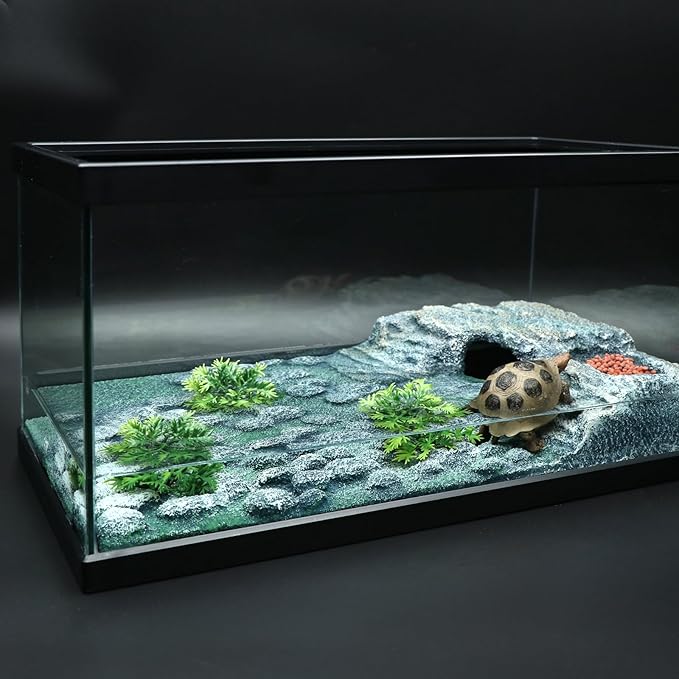 AQUA KT Turtle Ramp Climbing Basking Platform, Tortoise Dock and Hideout, Turtle Food Bowl, Terrarium Plant, in Complete Terrarium Aquatic Decoration Kit, Pack of 1